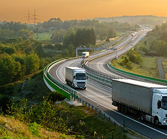 Lastwagen auf der Autobahn in Waldlandschaft